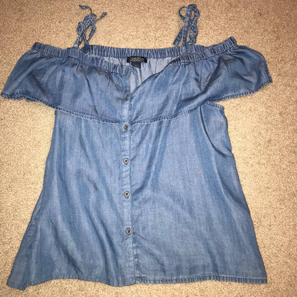Off the shoulder denim shirt